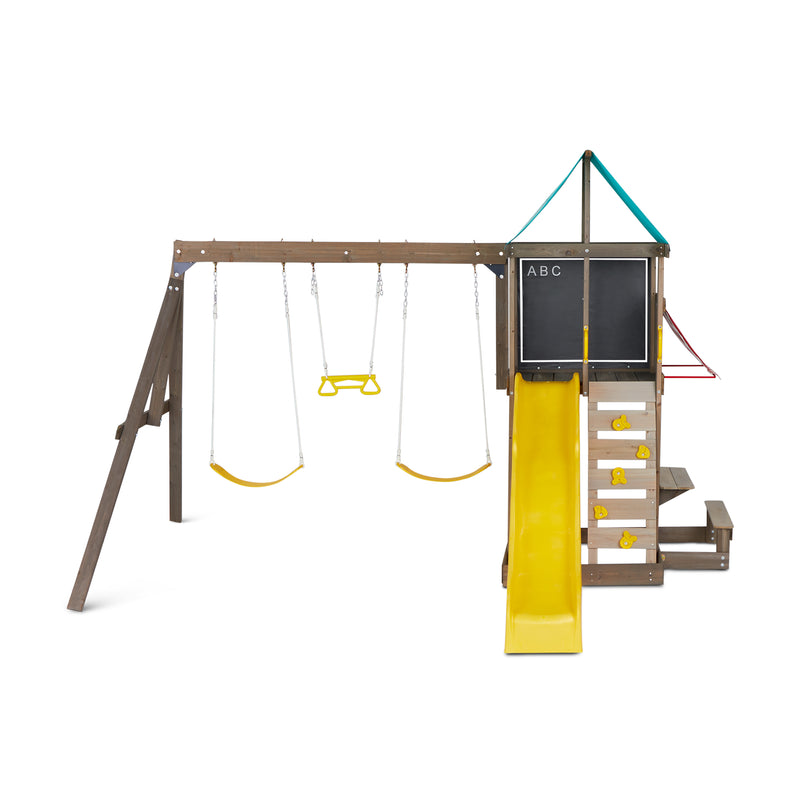 KidKraft Newport Kids Wooden Outdoor Playset Swing Set with Slide and Sand Box