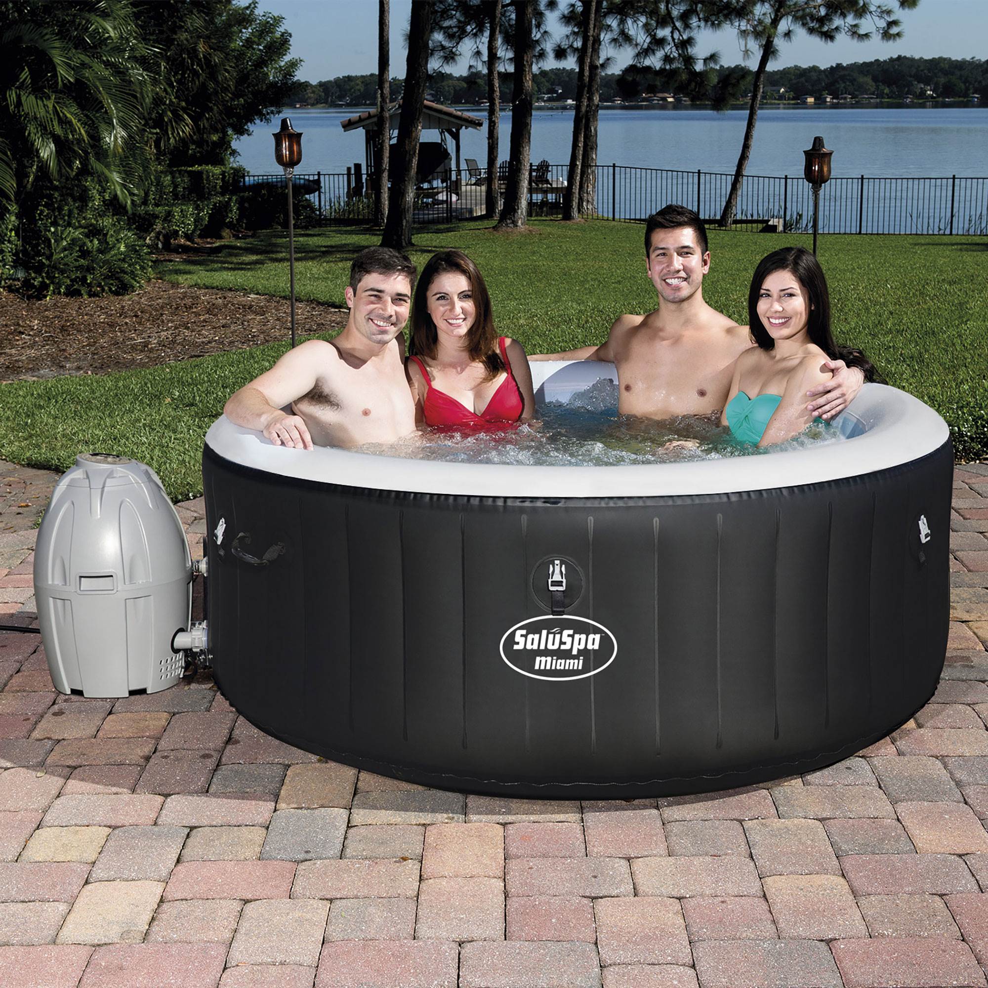 Bestway SaluSpa 4-Person Inflatable Hot Tub + SpaGuard Water Softening Kit - VMInnovations