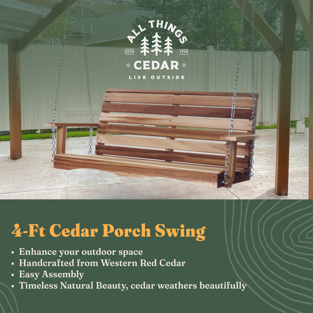 All Things Cedar Natural Handcrafted Red Cedar 4-Foot Porch Swing (Open Box) - VMInnovations