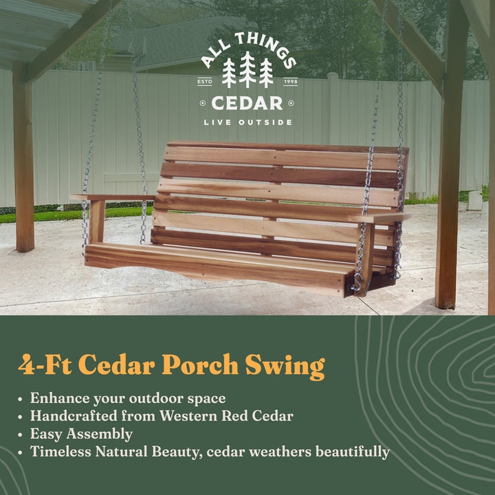 All Things Cedar Natural Handcrafted Red Cedar 4-Foot Porch Swing (Open Box) - VMInnovations