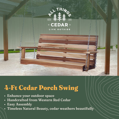 All Things Cedar Natural Handcrafted Red Cedar 4-Foot Porch Swing (Open Box) - VMInnovations