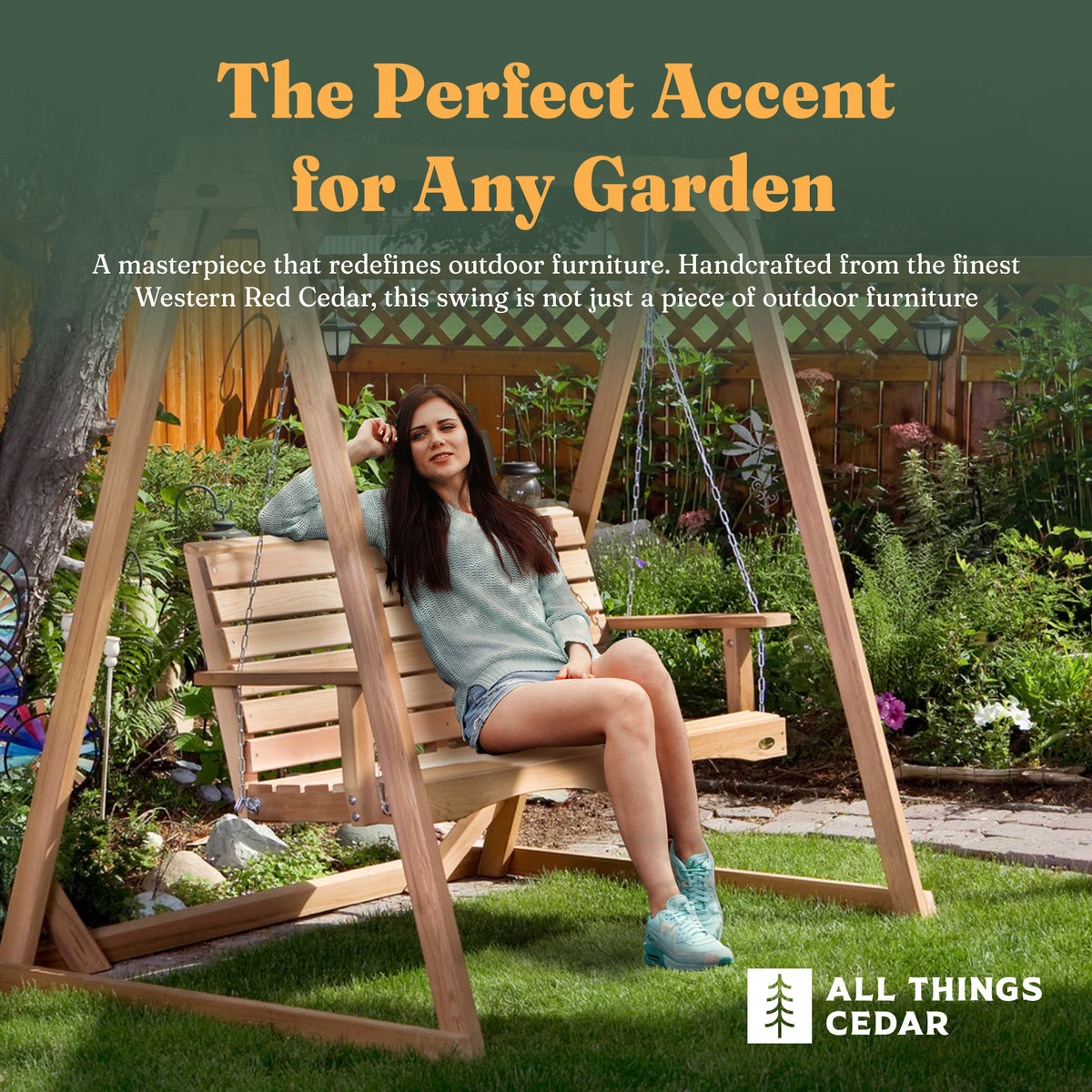 All Things Cedar Natural Handcrafted Western Red Cedar 4-Foot Porch Swing (Used)