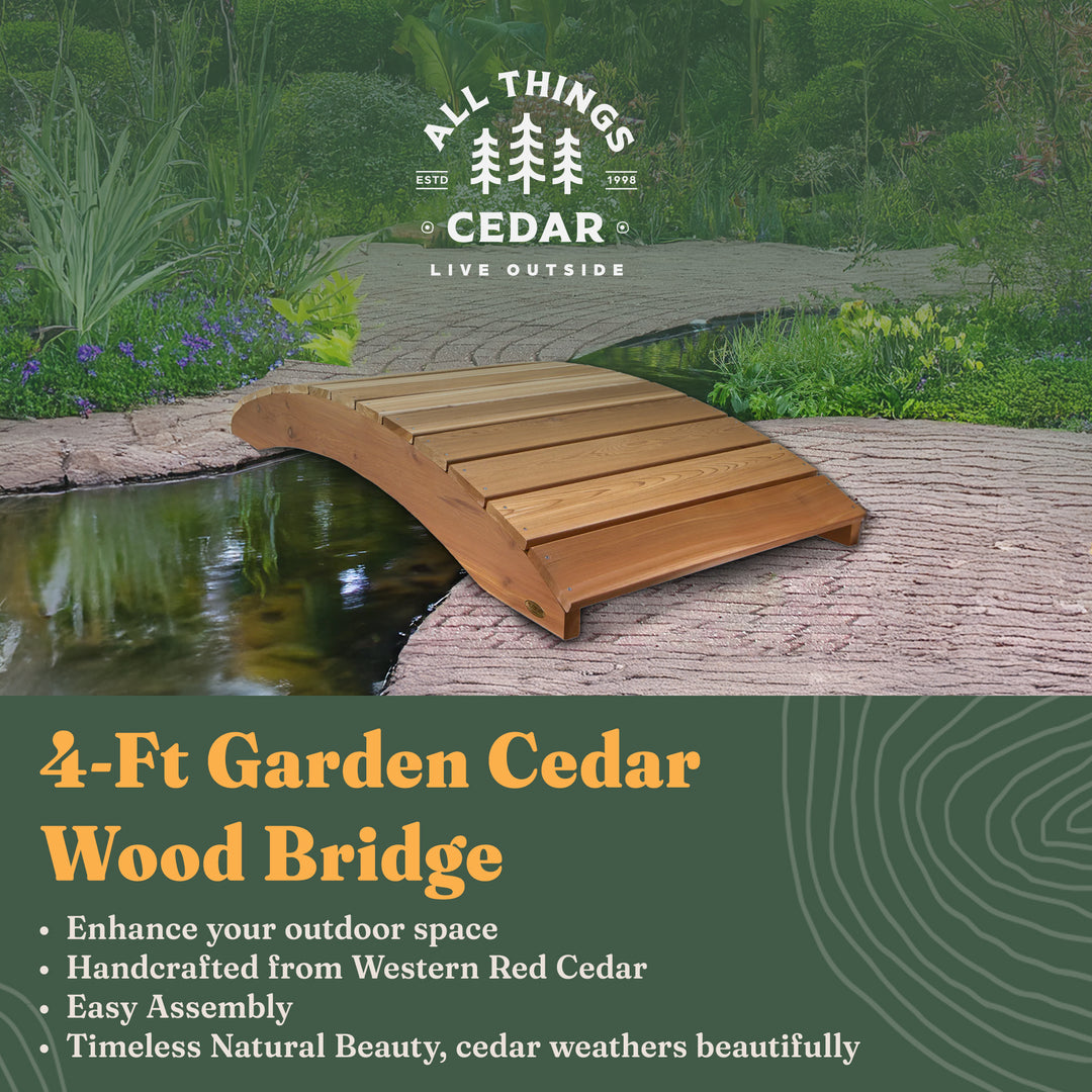 All Things Cedar Wooden Bridge, Outdoor Garden Walkway, 4 Feet, Natural Finish