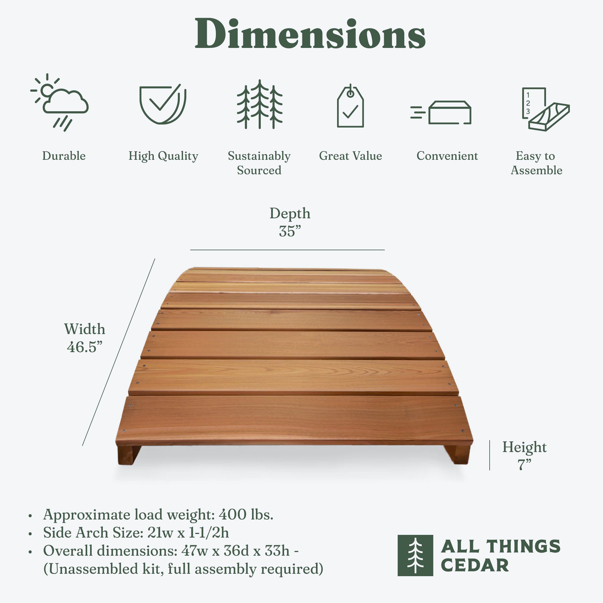 All Things Cedar 4 Foot Bridge, Red Western Cedar, 47 x 36 x 7 Inches (Open Box) - VMInnovations