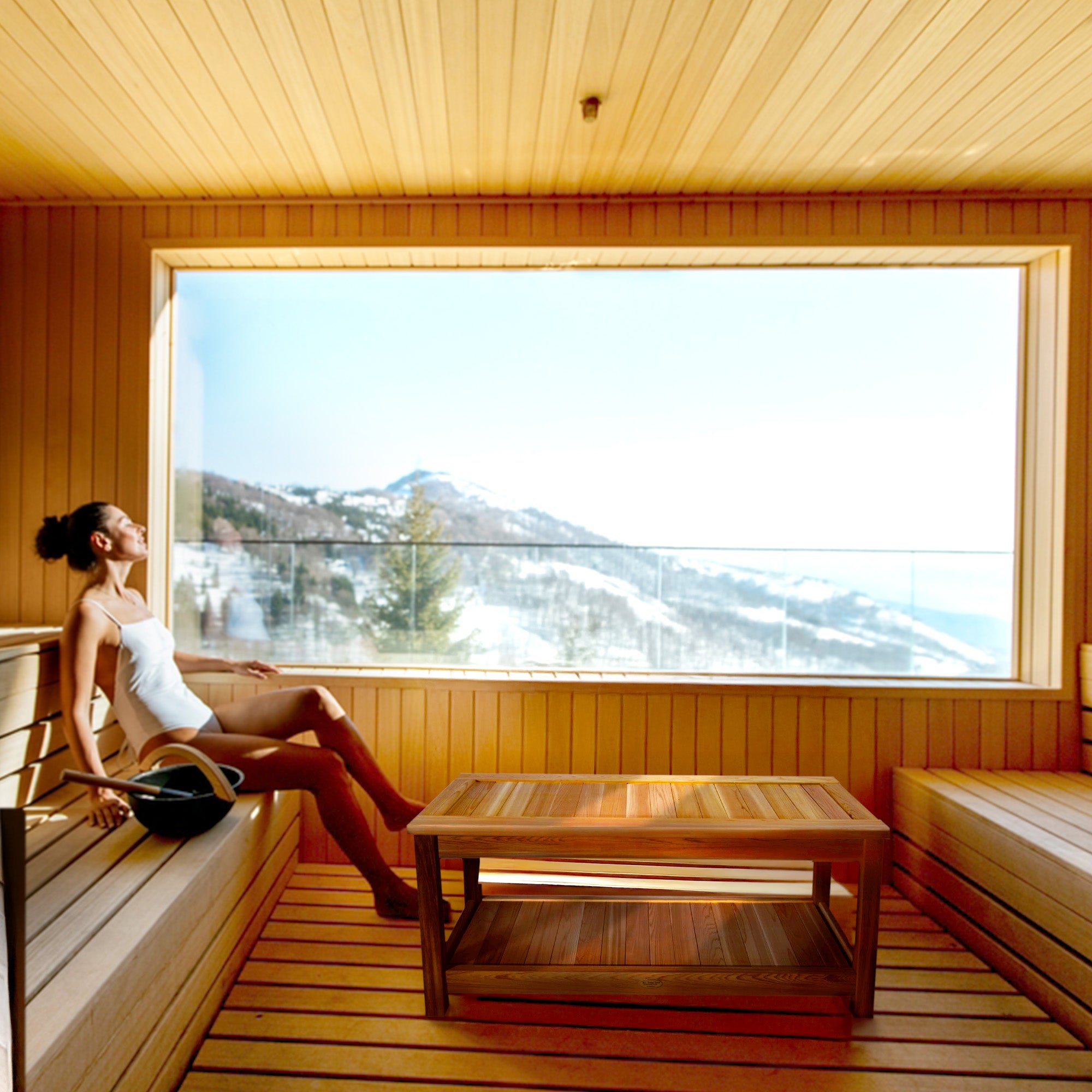 All Things Cedar 44” Deluxe Wood Sauna Bench, Indoor Outdoor Seating (For Parts) - VMInnovations