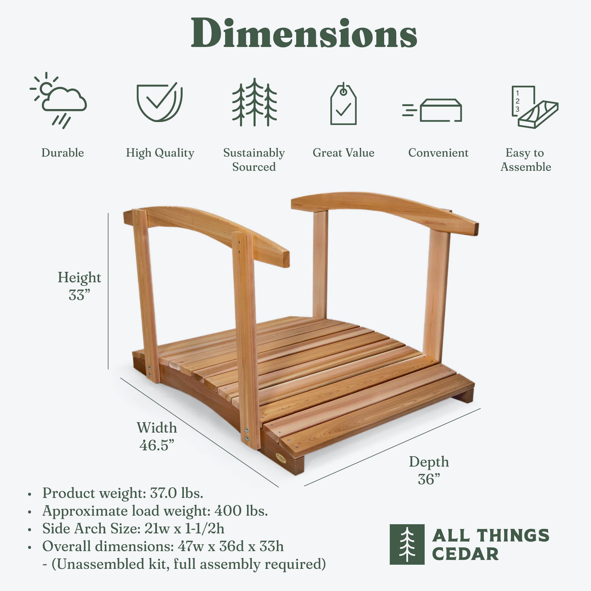 All Things Cedar Garden Foot Bridge Platform with Hand Rails, Brown (Open Box)