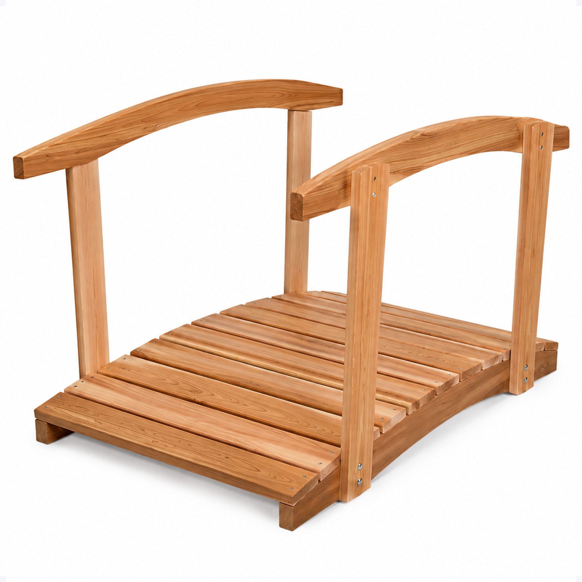 All Things Cedar Garden Foot Bridge Platform with Hand Rails, Brown (Open Box)