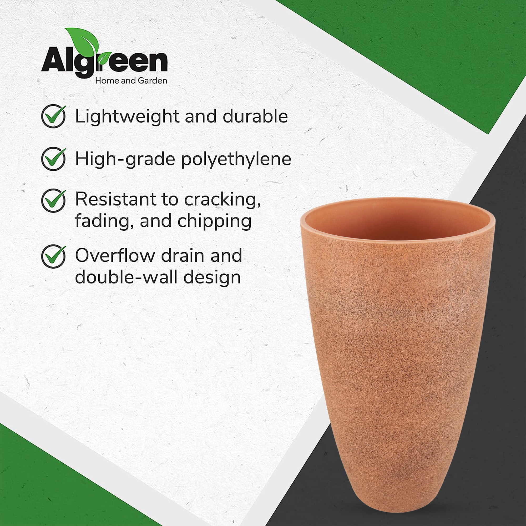 Algreen Acerra Weather Resistant Recycled Composite Vase Planter Pot, Rust(Used) - VMInnovations