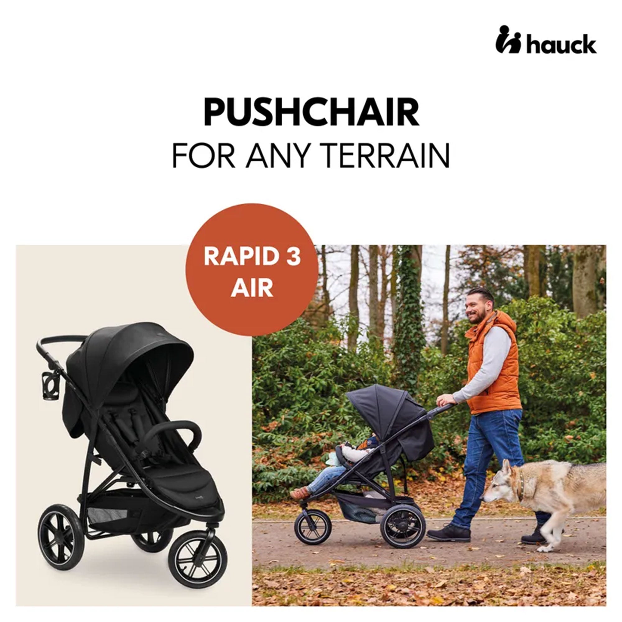 hauck Stroller Rapid 3 Air Reclining Seat, Compact Stroller, Air Tires(Open Box)