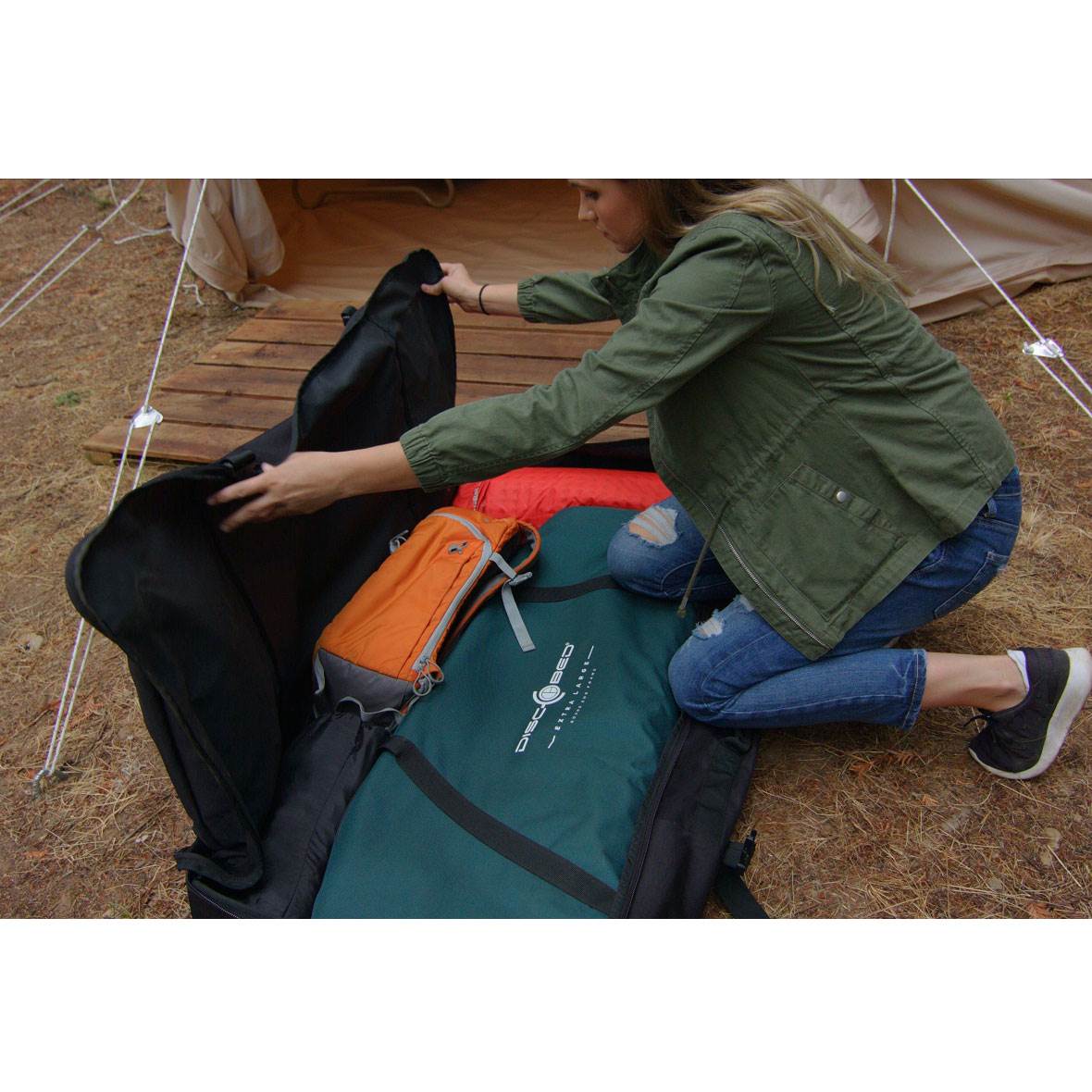 Disc-O-Bed XL Cam-O-Bunk Bunked Double Cot + 2XL Roller Wheel Duffel Bag - VMInnovations
