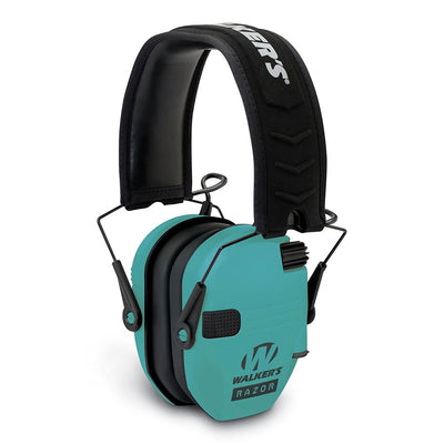 Walker's Razor Slim Shooter Teal Electronic Hearing Protection Earmuff w/ Case