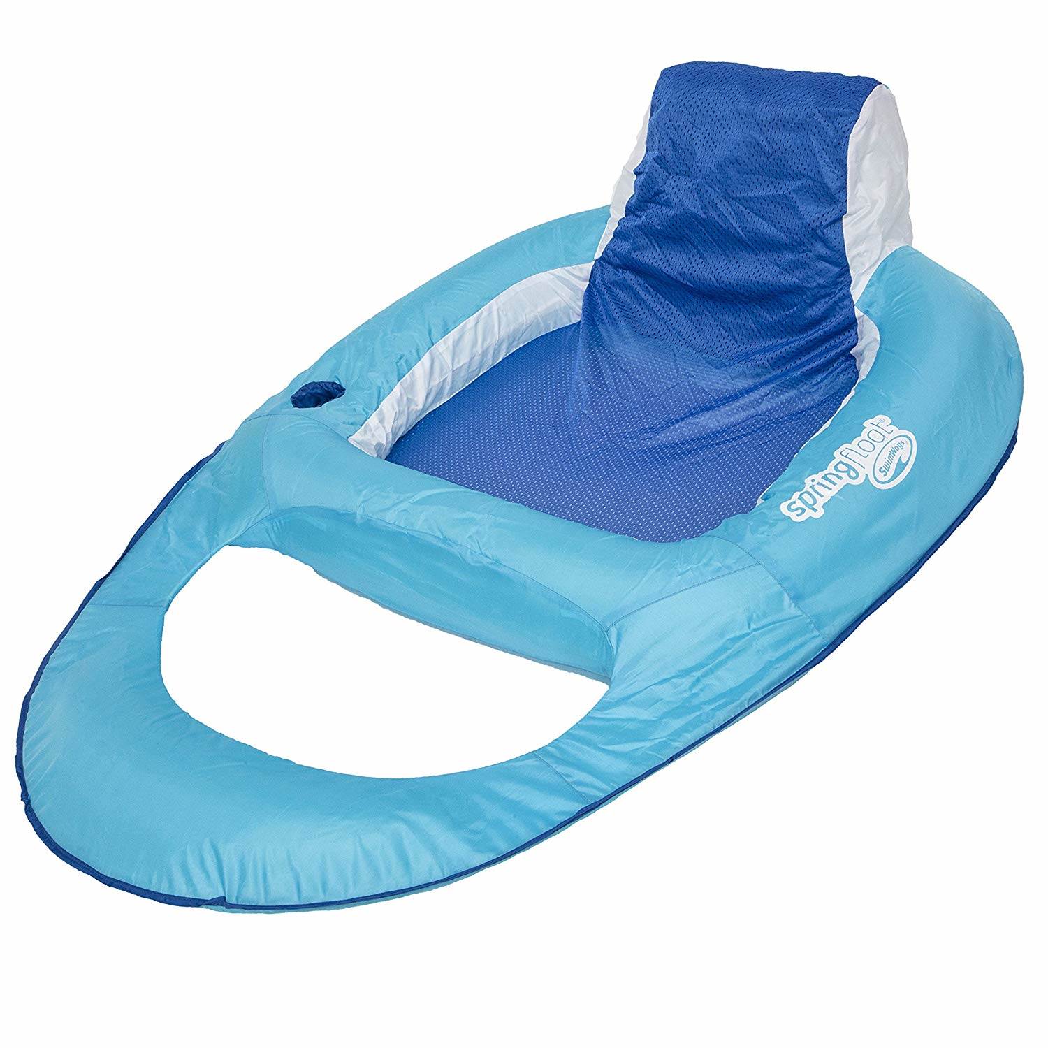 SwimWays Spring Float Inflatable Recliner Pool Lounger, Light/Dark Blue (2 Pack)