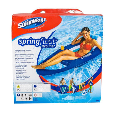 SwimWays Spring Float Inflatable Recliner Pool Lounger, Light/Dark Blue (2 Pack)