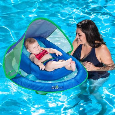 SwimWays Inflatable Infant Baby Spring Pool Float with Canopy, Blue (3 Pack)