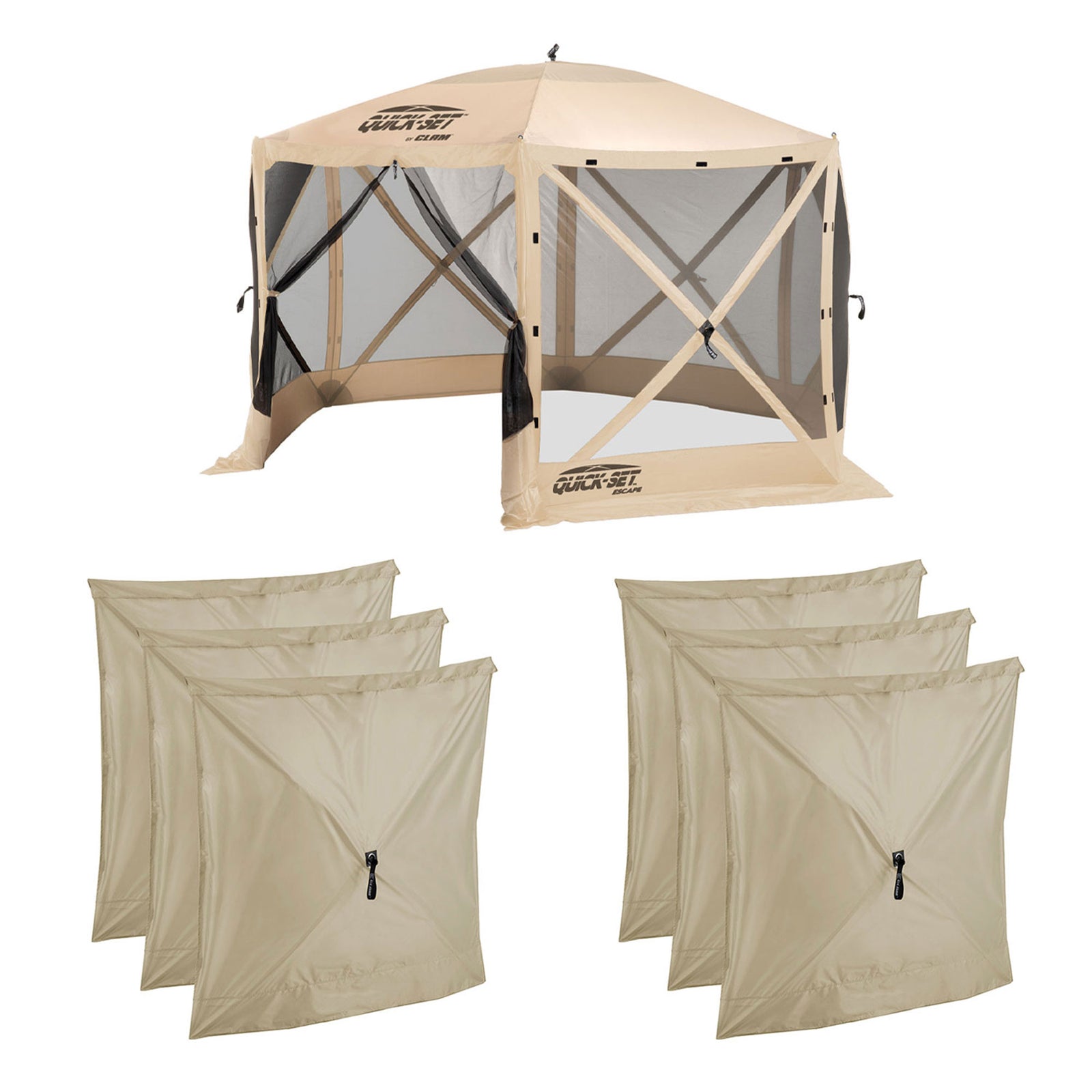 CLAM Quick Set Escape Portable Canopy Shelter and 6 Pack of Wind and Sun Panels - VMInnovations