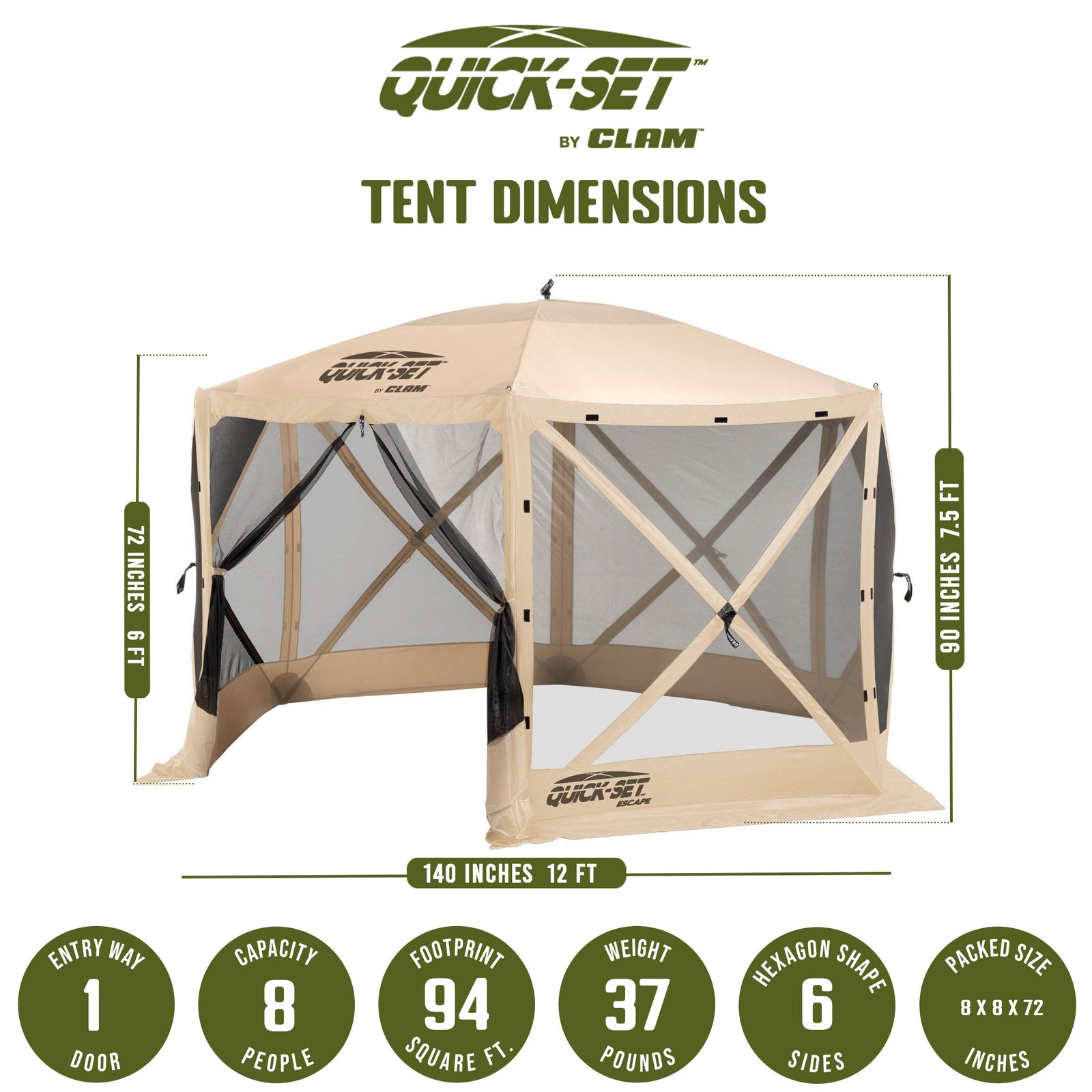 CLAM Quick Set Escape Portable Canopy Shelter and 6 Pack of Wind and Sun Panels - VMInnovations