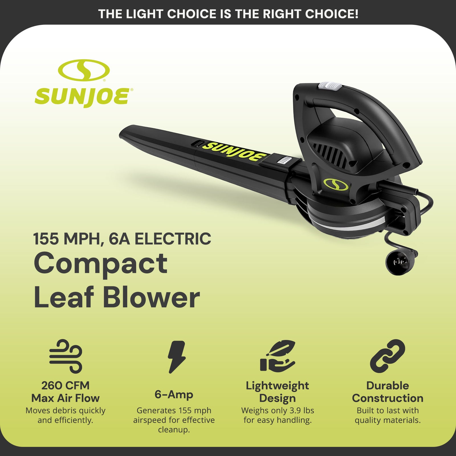 Sun Joe Electric All Purpose Leaf Blower 6 Amp Motor, 155 MPH Air Speed, SBJ597E - VMInnovations