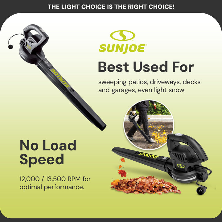 Sun Joe Electric All Purpose Leaf Blower 6 Amp Motor, 155 MPH Air Speed, SBJ597E