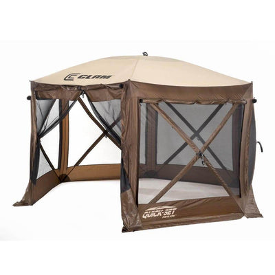 Clam Quickset Pavilion Brown 8 Person Tent w/ Floor Tarp and Tan Rain Fly