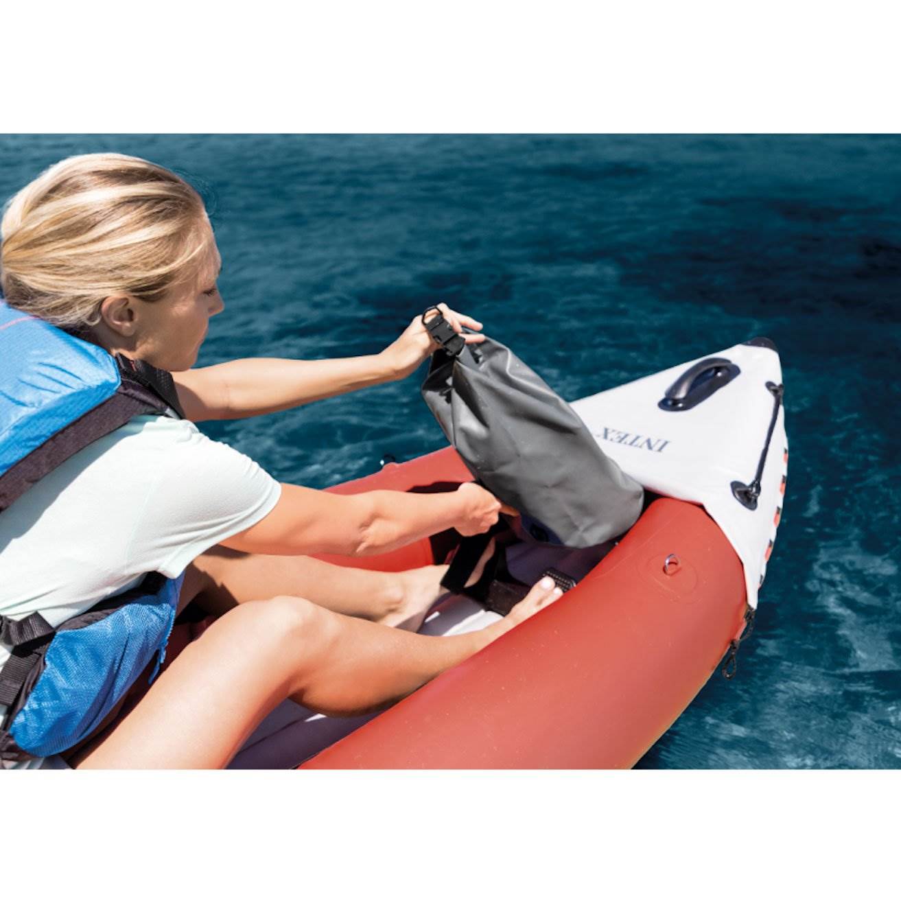 Intex Excursion Pro 2 Person Inflatable Kayak Set w/ 2 Moxie Life Jackets, M/L