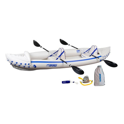 Sea Eagle Pro 3 Person Inflatable Kayak, Paddles, and 2 Reflex Life Jackets, M/L