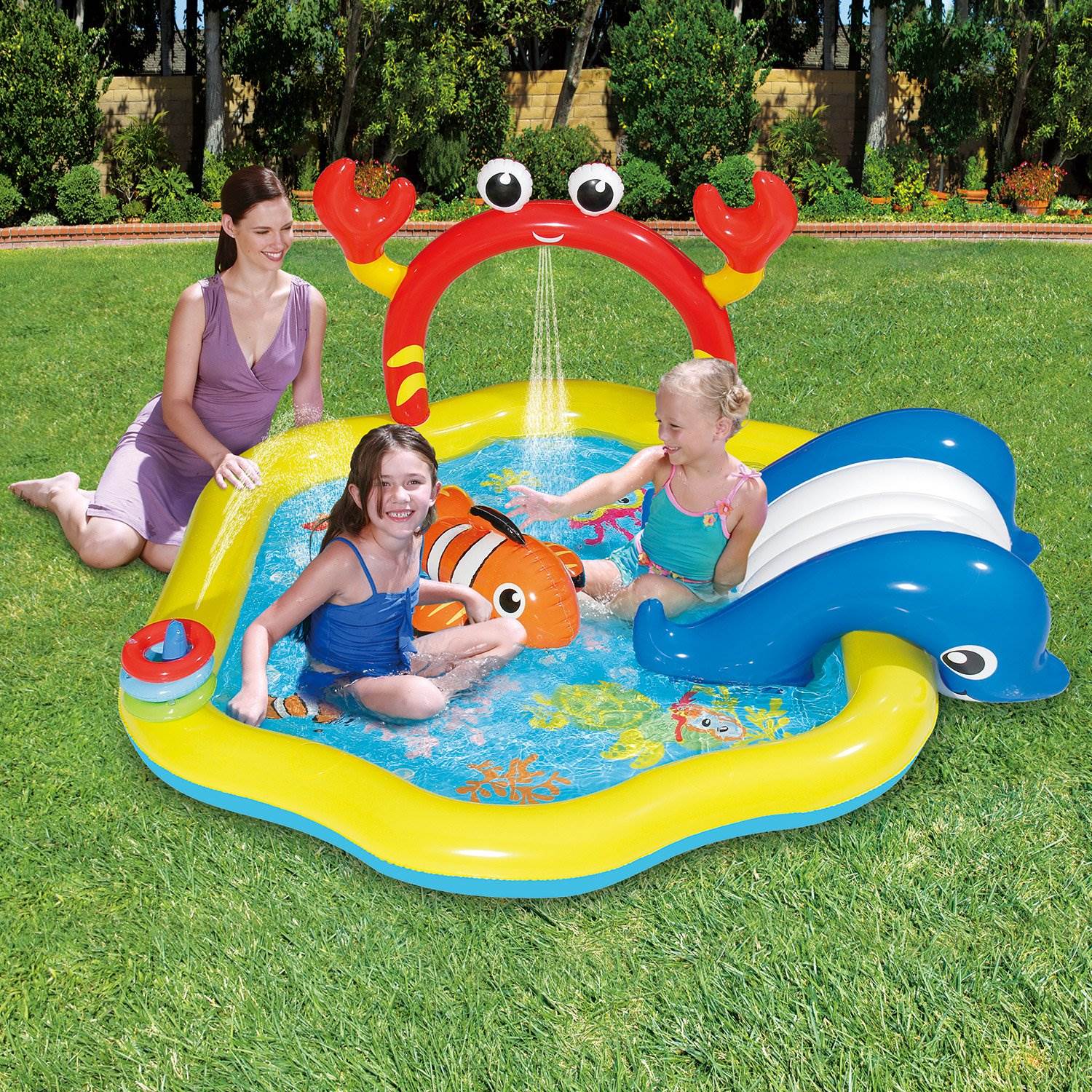Summer Waves 8.41ft x 6.25in x 50in Inflatable Jungle & Sea Pool Play Centers