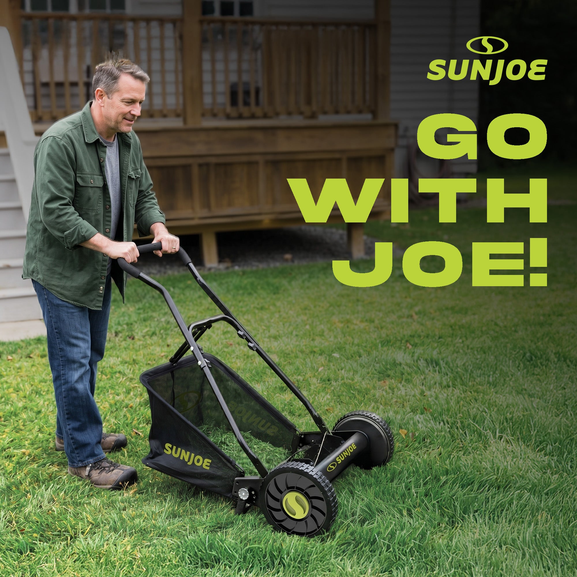 Sun Joe 16" Reel Mower with Grass Catcher and Adjustable Cutting Height, MJ500M