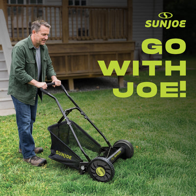 Sun Joe 16" Reel Mower with Grass Catcher and Adjustable Cutting Height, MJ500M