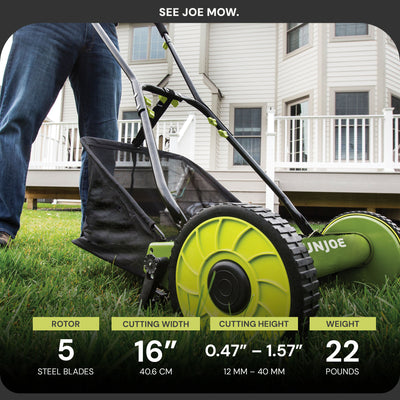 Sun Joe 16" Manual Reel Mower with Grass Catcher and Adjustable Height (Used) - VMInnovations