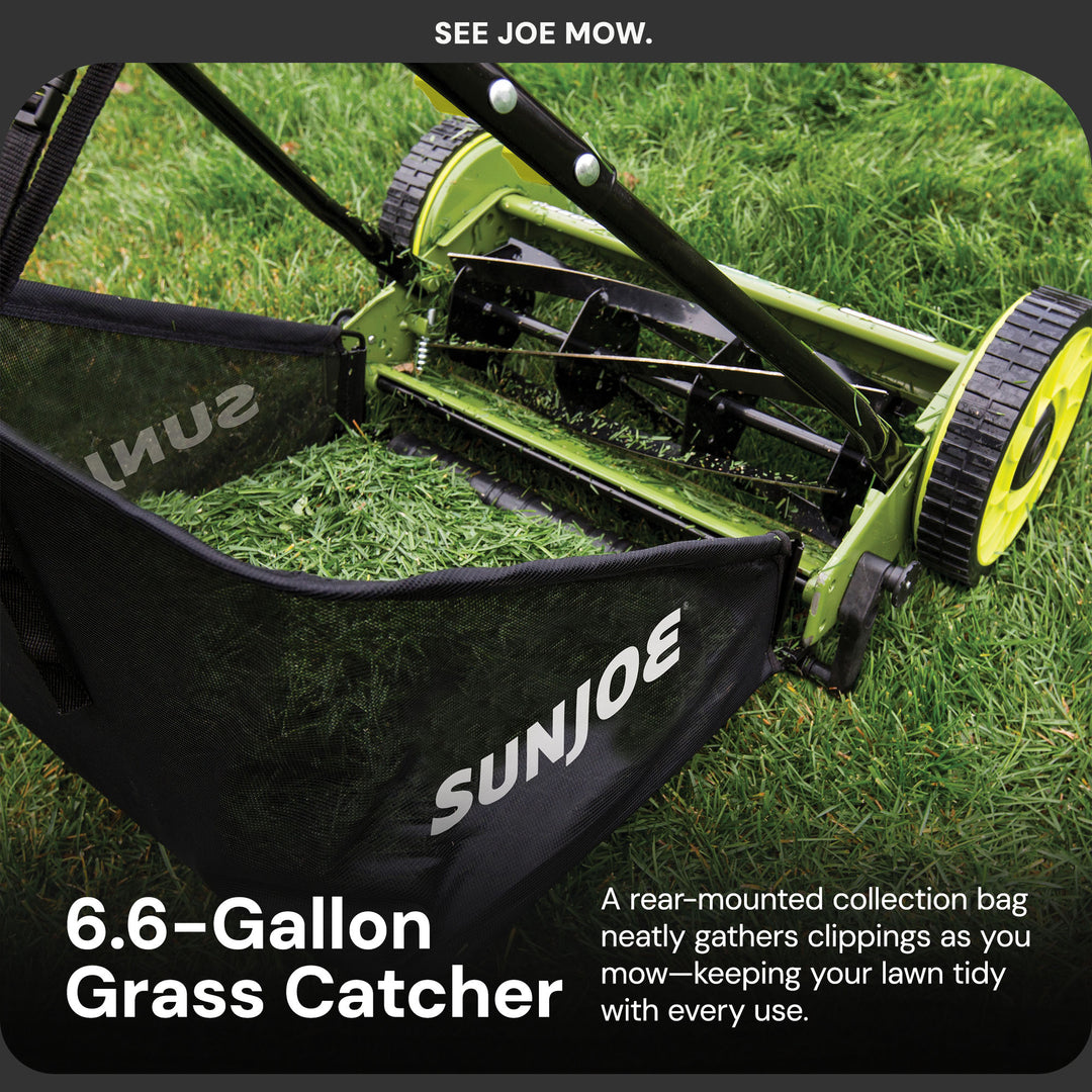 Sun Joe SUJ-MJ500M 16 Inch 4 Position Manual Reel Mower with Catcher (Open Box)