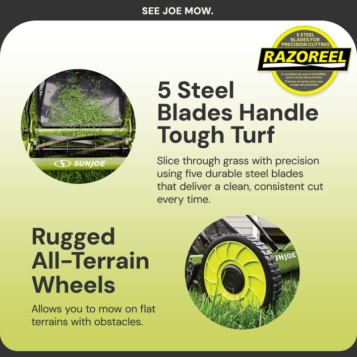 Sun Joe SUJ-MJ500M 16 Inch 4 Position Manual Reel Mower with Catcher (Open Box)