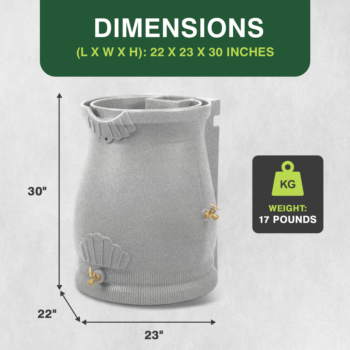 Good Ideas 50 Gallon Rain Saver Wizard Barrel Urn, Light Granite (Open Box)