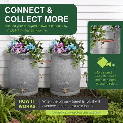 Good Ideas 50 Gallon Rain Saver Wizard Barrel Urn, Light Granite (Open Box)