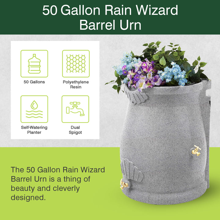 Good Ideas 50 Gallon Rain Saver Wizard Barrel Urn, Light Granite (Open Box)