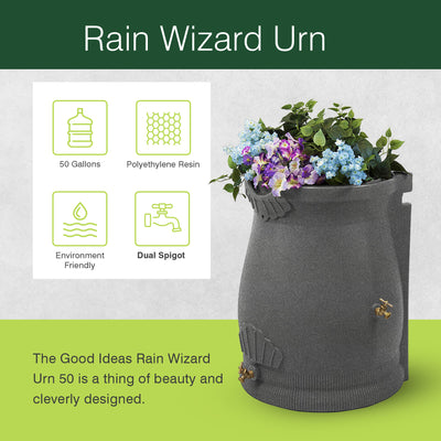 Good Ideas 50 Gallon Rain Saver Wizard Barrel Urn, Light Granite (Open Box)