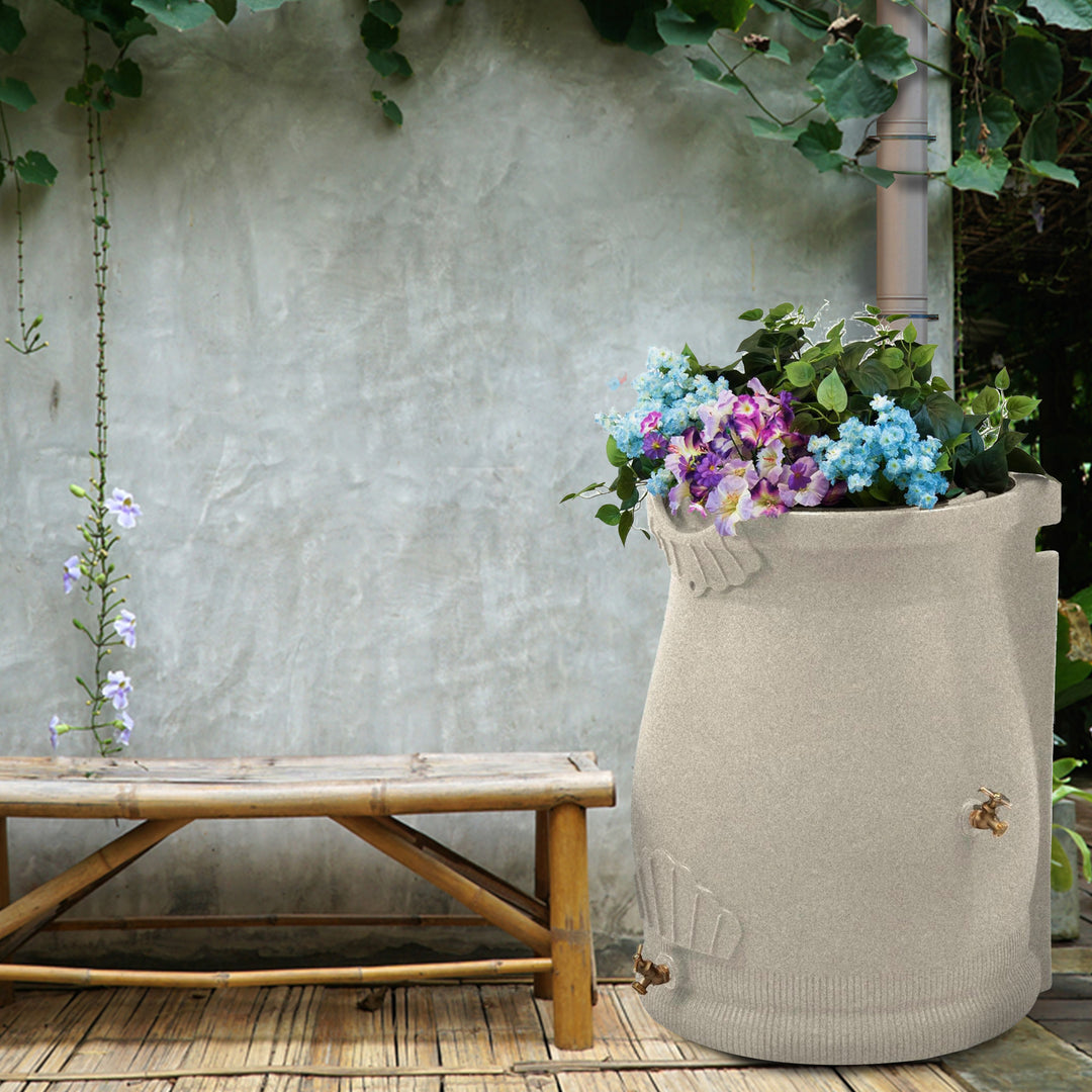 Good Ideas Rain Wizard 50 Gallon Plastic Rain Barrel Urn, Sandstone (3 Pack)