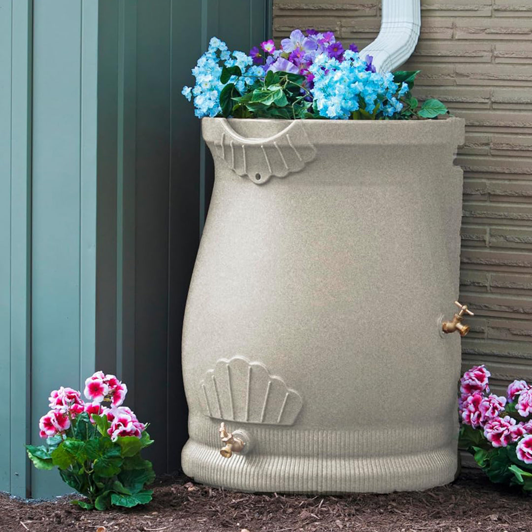 Good Ideas R50 Gallon Rain Water Saver Wizard Barrel Urn, Sandstone (Used)