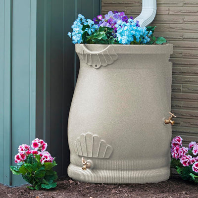 Good Ideas R50 Gallon Rain Water Saver Wizard Barrel Urn, Sandstone (Used)