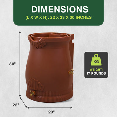 Good Ideas Rain Wizard 50 Gallon Rain Barrel Water Collector Urn, Terra Cotta