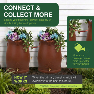Good Ideas Rain Wizard 50 Gallon Rain Barrel Water Collector Urn, Terra Cotta