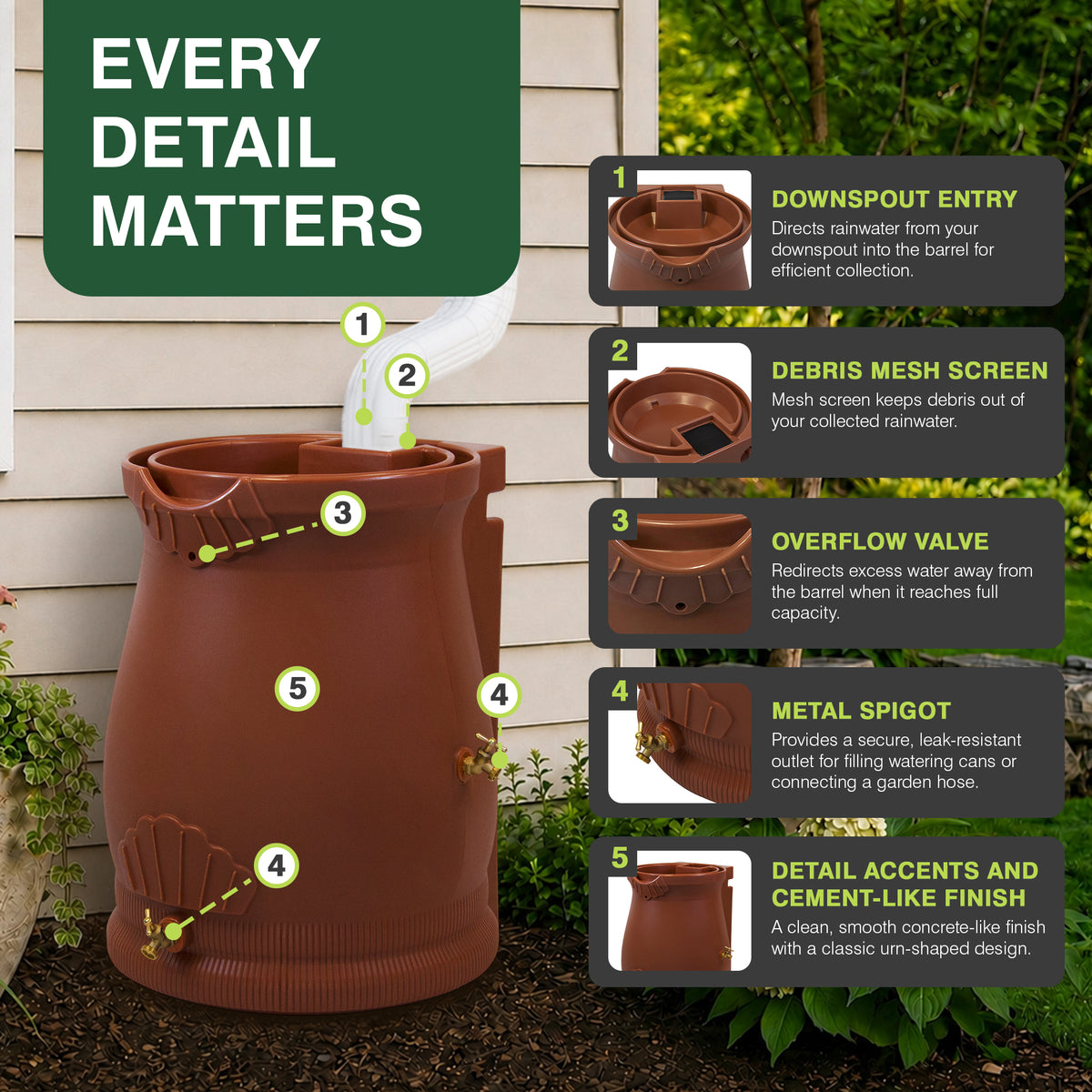 Good Ideas Rain Wizard 50 Gallon Rain Barrel Water Collector Urn, Terra Cotta