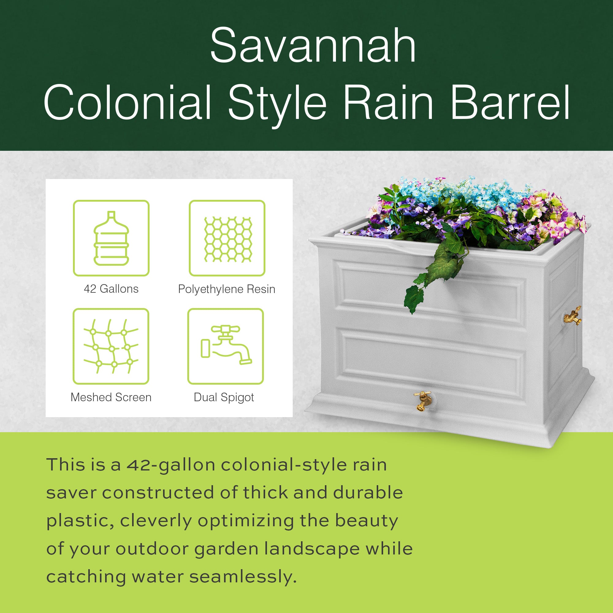 Good Ideas 50 Gallon Colonial Rain Barrel Planter with Brass Spigot (Used) - VMInnovations
