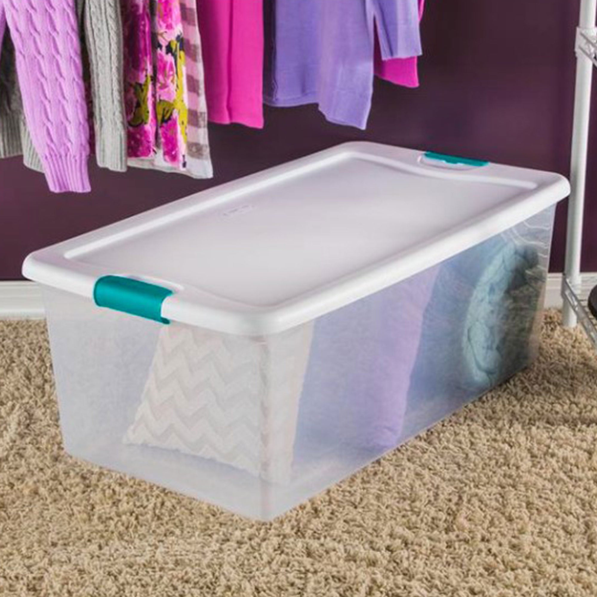 Sterilite 106 Qt Clear Plastic Stackable Storage Bin w/ White Latch Lid, 36 Pack