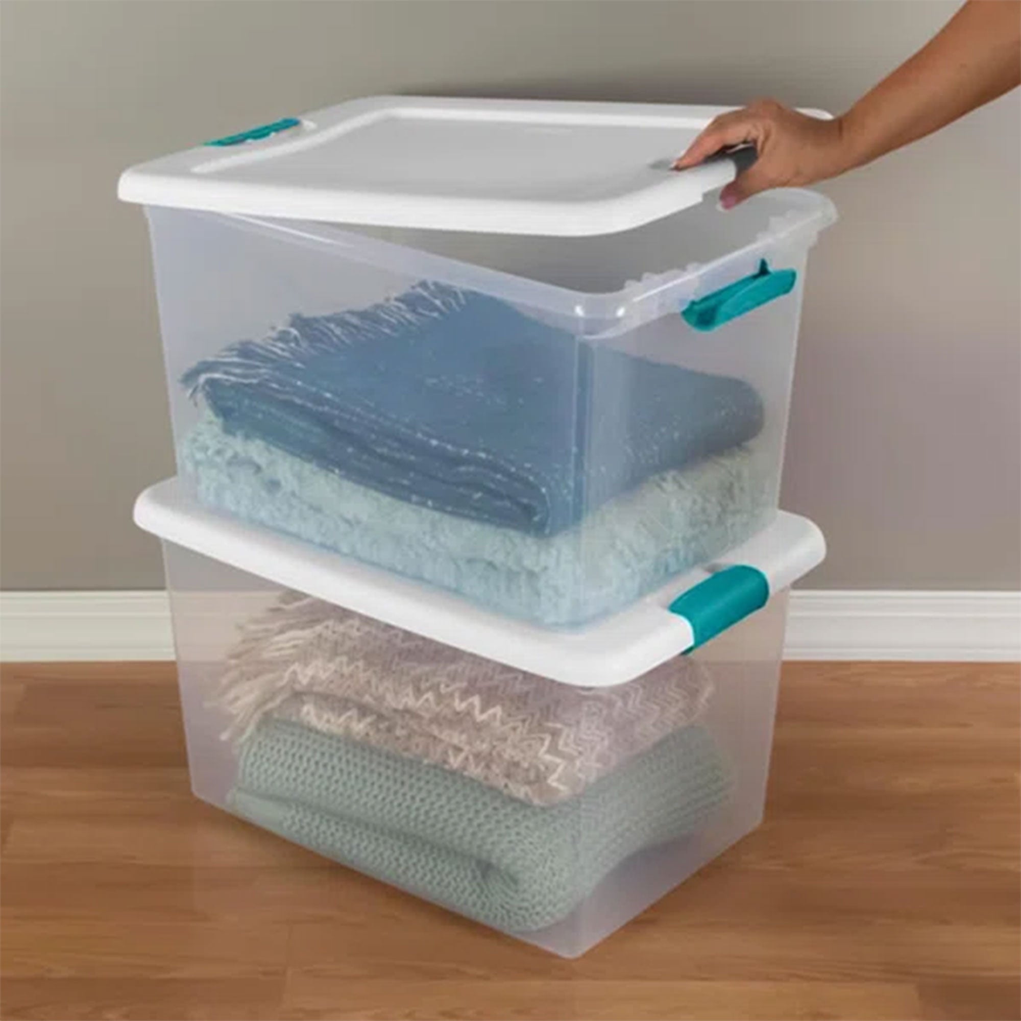 Sterilite 106-Quart Clear & Blue Latching Storage Box Container (Open Box)