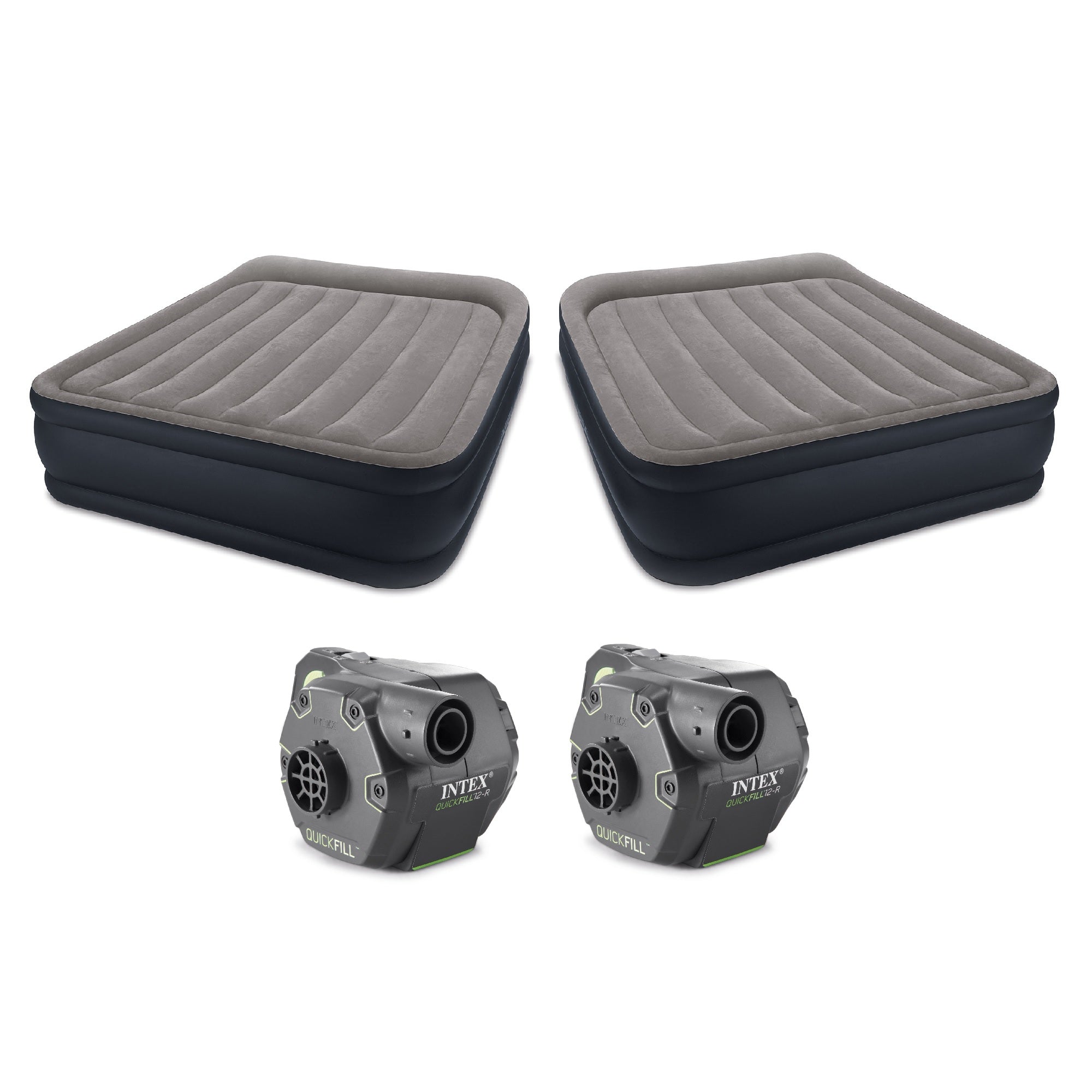 Intex Queen Air Bed w/ Built In Pump & 120 V Cordless Air Bed Pump (2 Pack)