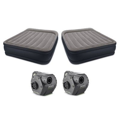 Intex Queen Air Bed w/ Built In Pump & 120 V Cordless Air Bed Pump (2 Pack)