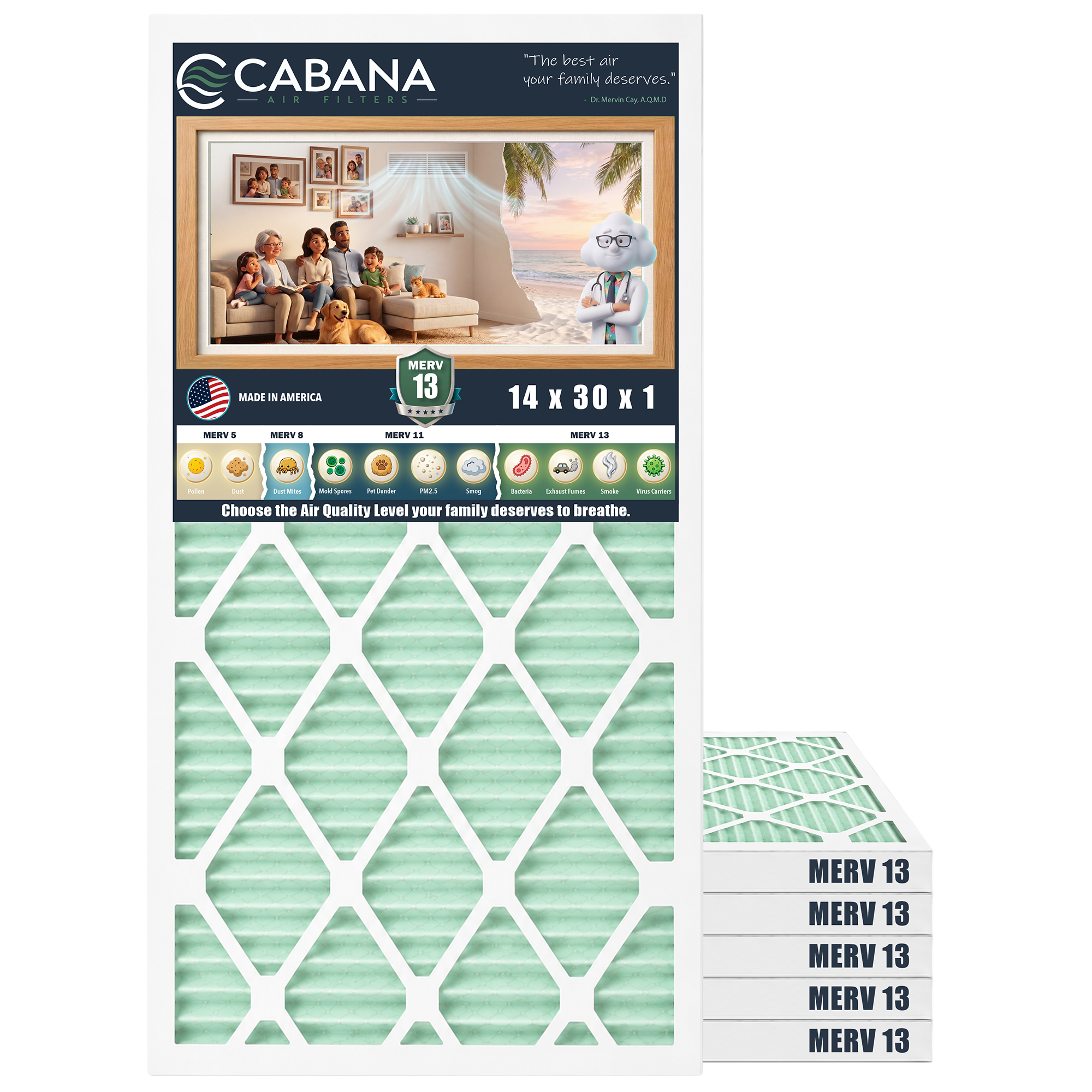 Cabana Air Filters 6 Pack HVAC Furnace Air Filters, MERV 13, (Open Box)