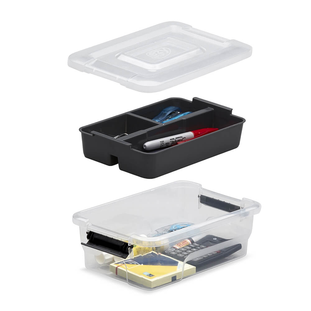 Ezy Storage Sort It 1.5 Qt Plastic Stacking Container Organizer w/ Insert Tray
