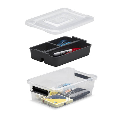 Ezy Storage Sort It 1.5 Qt Plastic Stacking Container Organizer w/ Insert Tray