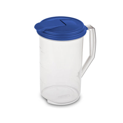 Sterilite 2 Qt Clear Plastic Drink Pitcher with Leak Proof Lid, Blue (6 Pack)